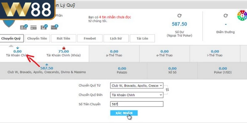 Hướng dẫn rút tiền W88 trên Apps chuẩn theo từng bước